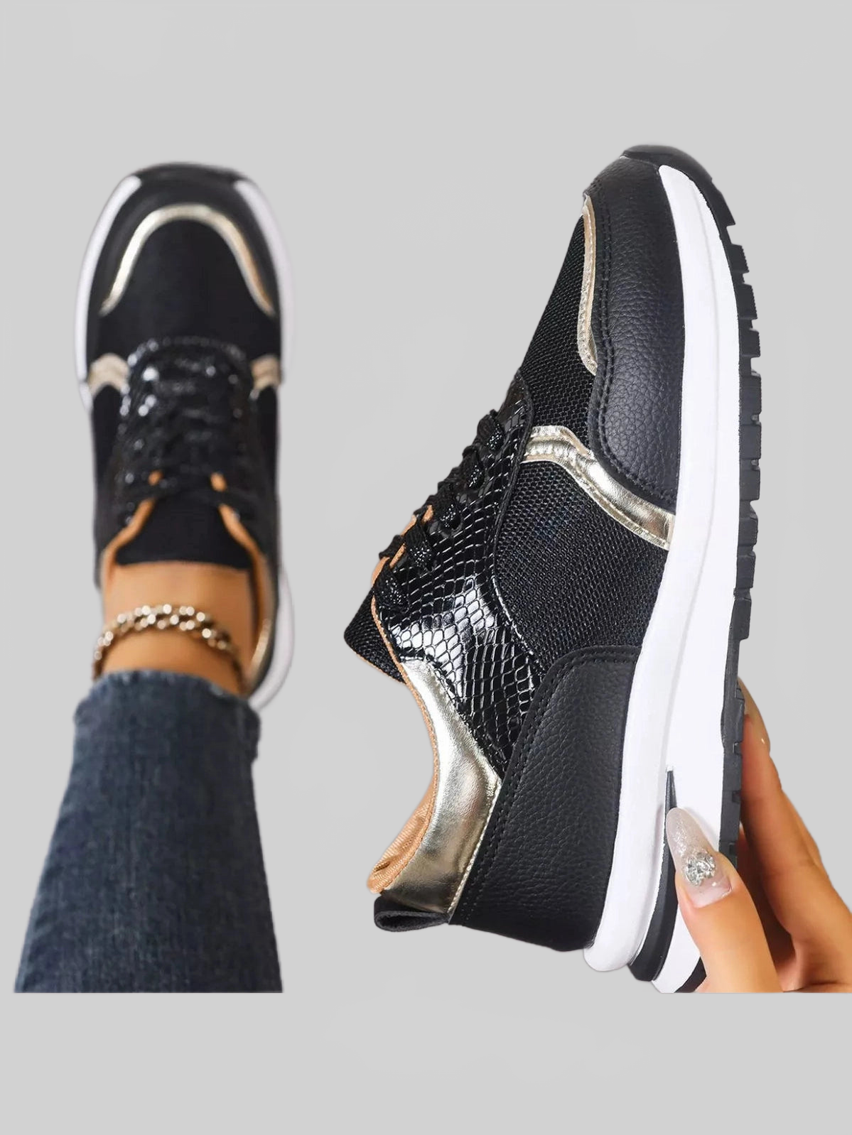 Round Toe Lace Up Sneakers Trendsi