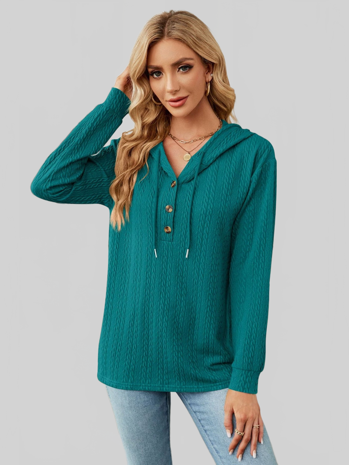 NicholesGifts Women Cable-Knit Long Sleeve Hoodie NicholesGifts