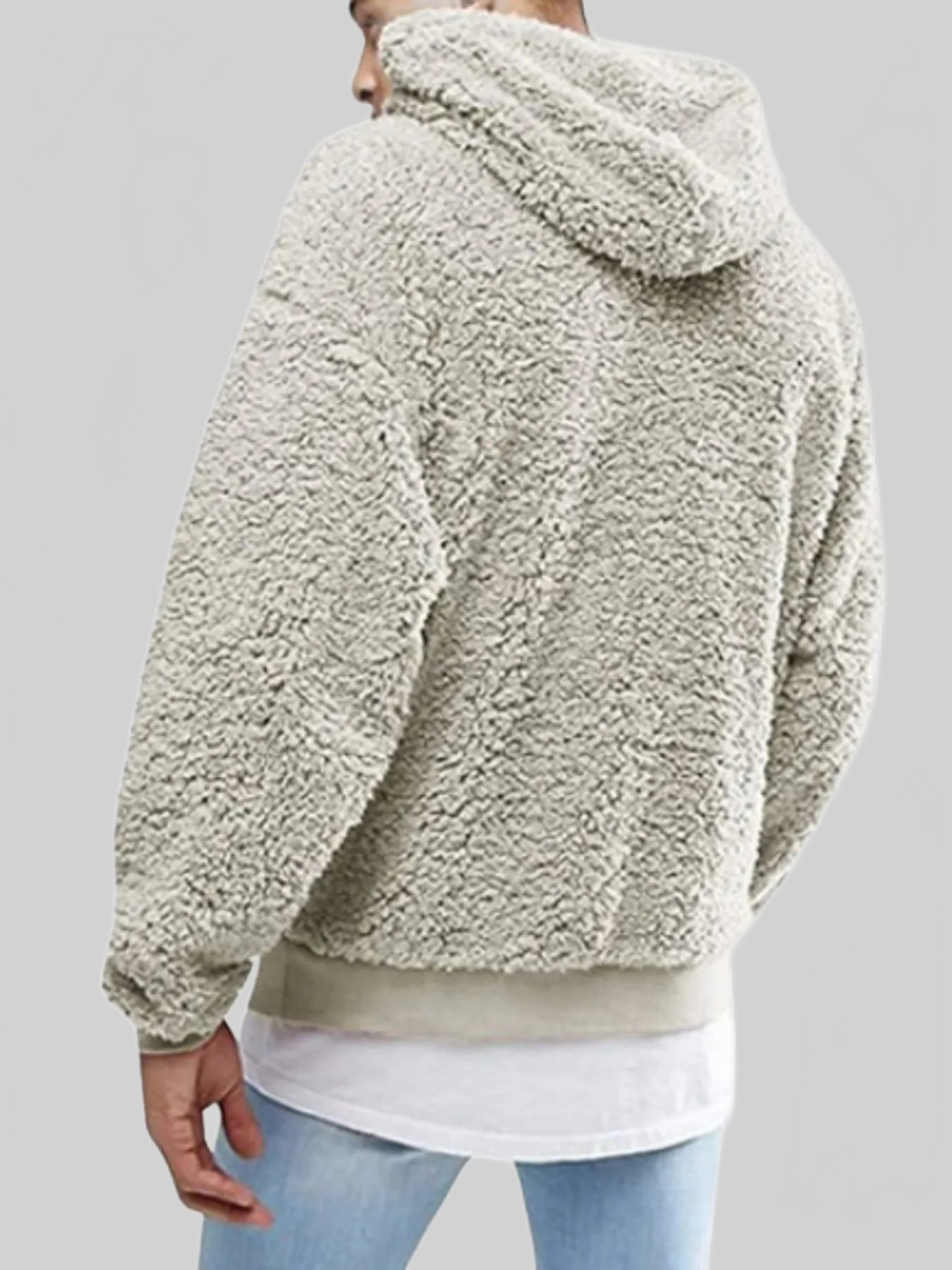 Men's Full Size Drawstring Sherpa Fleece Long Sleeve Hoodie Plus Size nicholesgifts