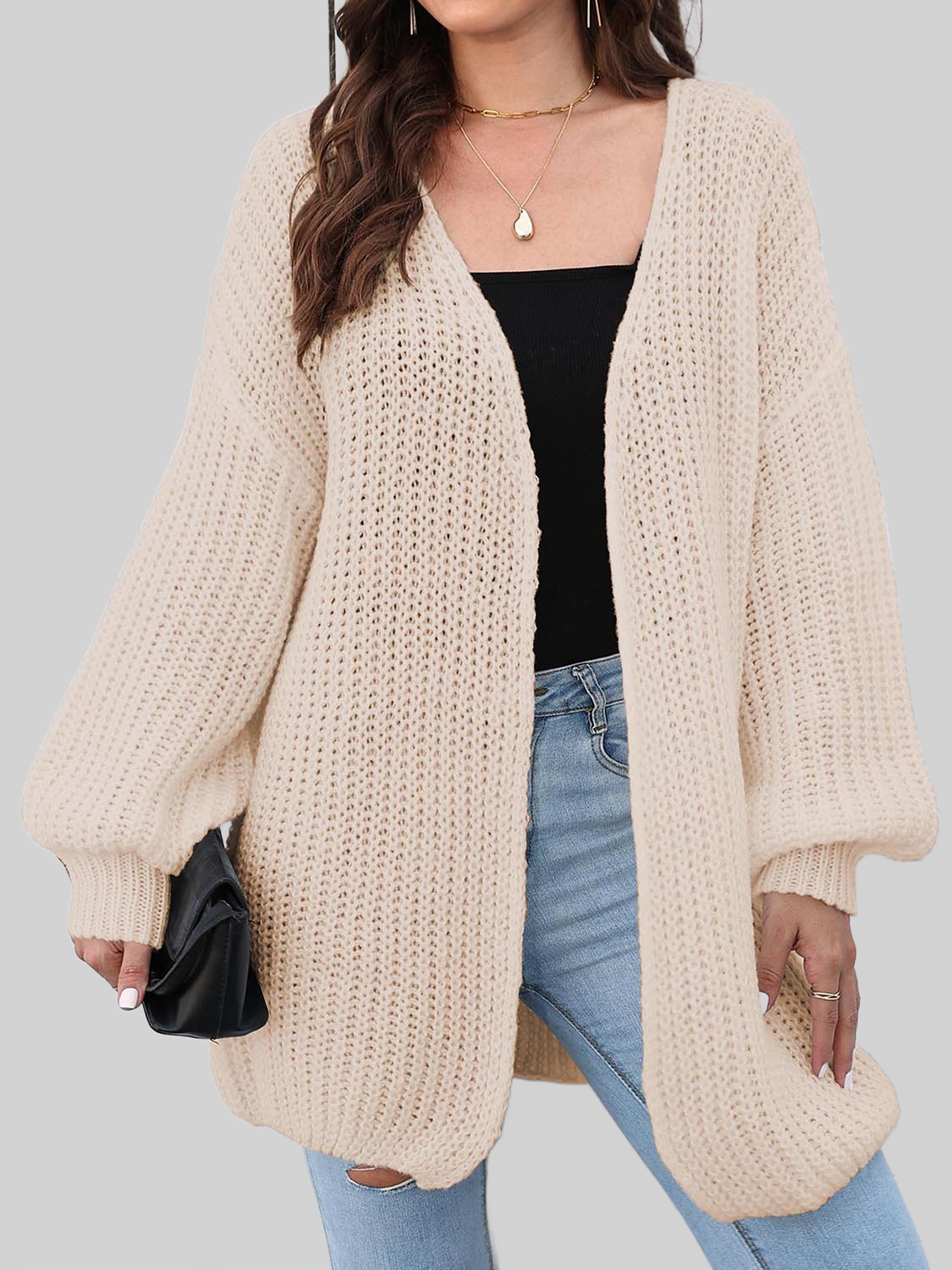 Women Open Front Dropped Shoulder Longline Cardigan nicholesgifts