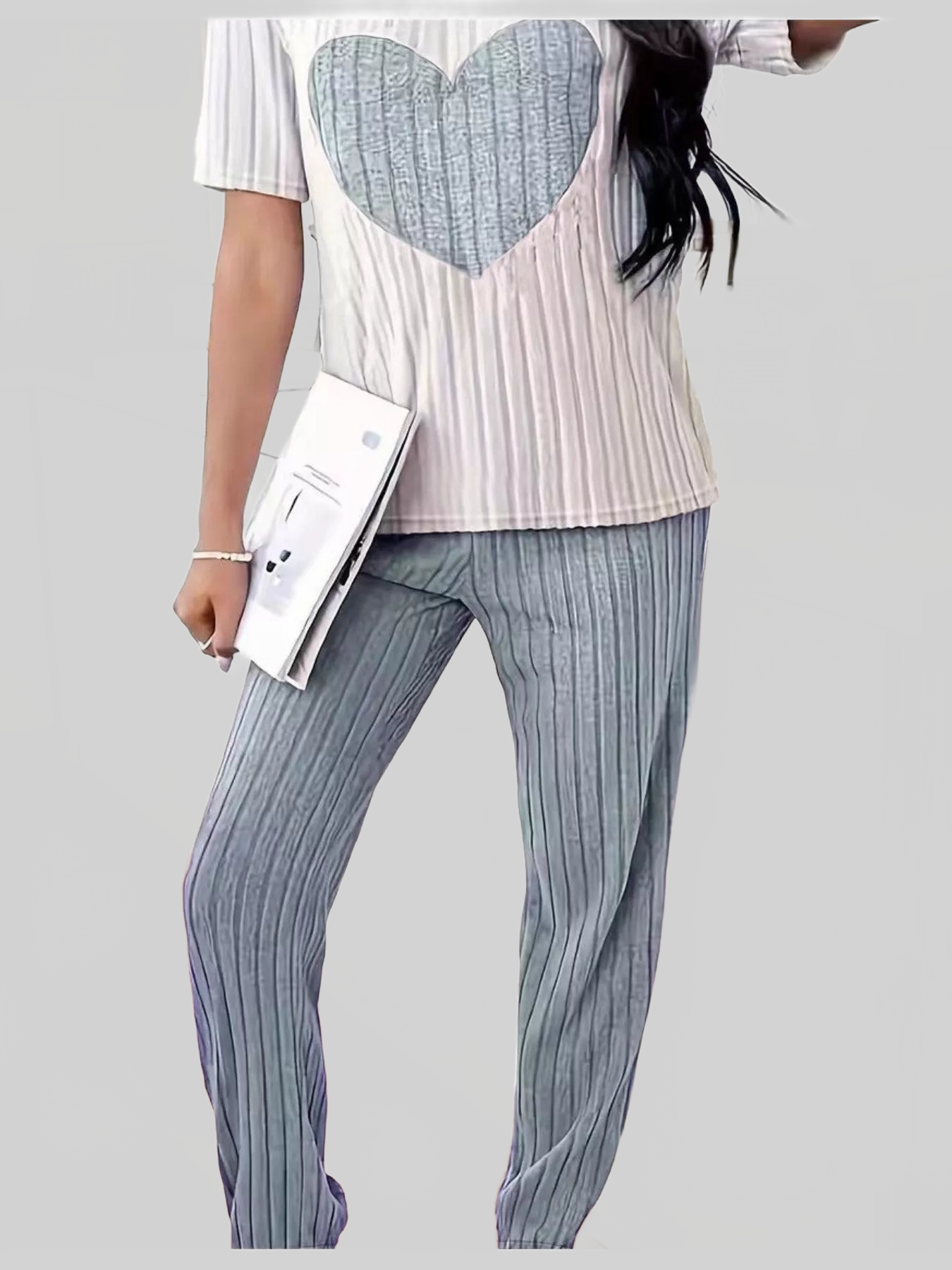 Heart Ribbed Knit Top and Pants Lounge Set nicholesgifts