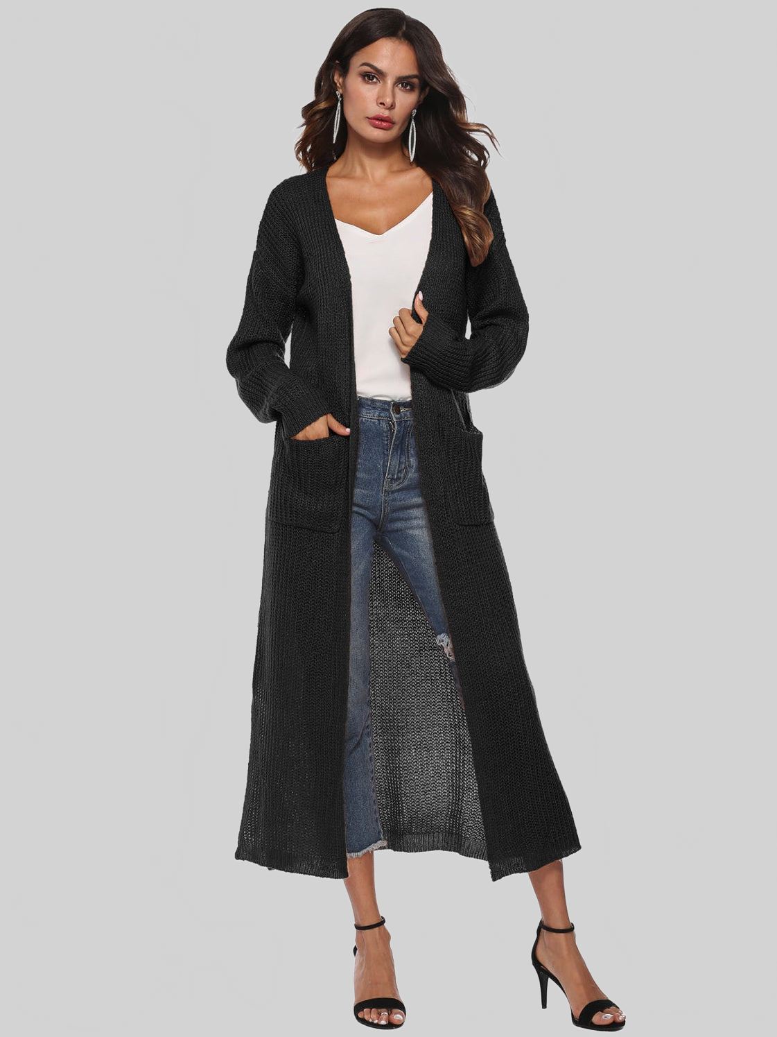 Long Sleeve Open Front Buttoned Cardigan nicholesgifts