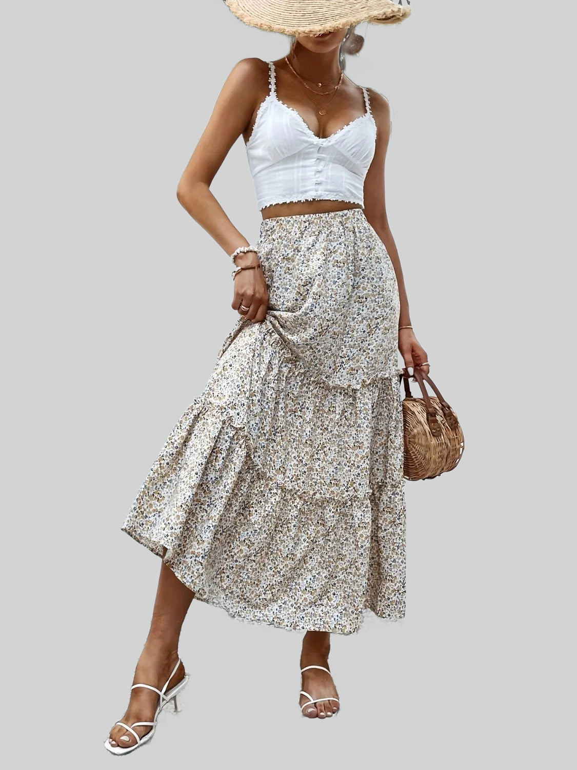 Frill Tiered Printed Skirt nicholesgifts