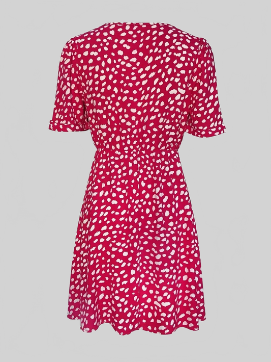 Printed V-Neck Short Sleeve Mini Dress NicholesGifts