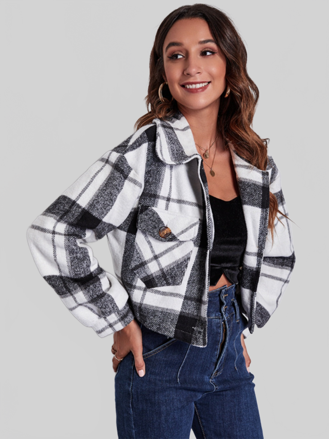 Plaid Button Front Jacket with Pockets NicholesGifts