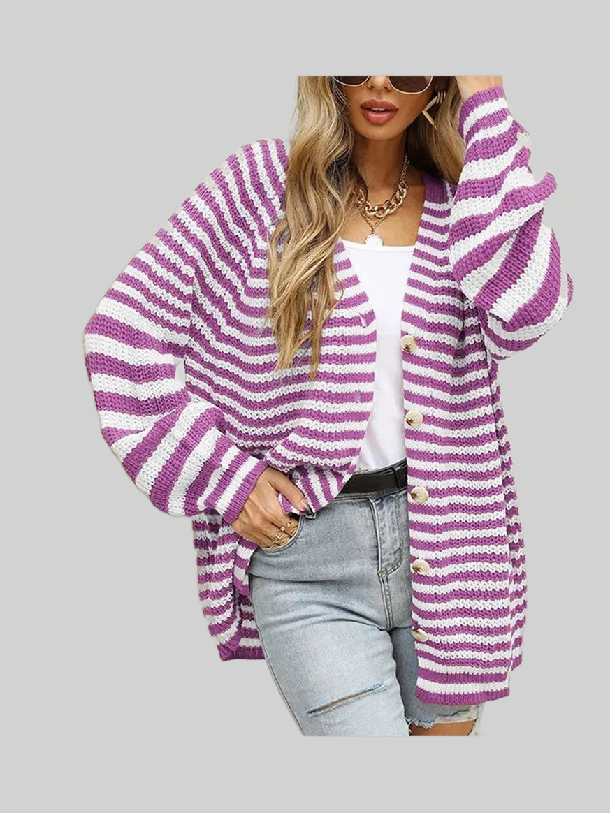 Striped Button Down Long Sleeve Cardigan nicholesgifts
