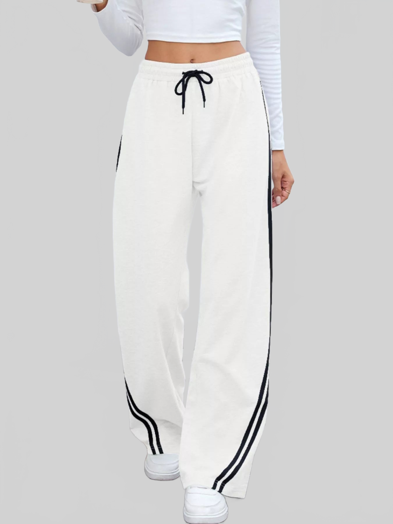 Women Side Striped Wide Leg Pants nicholesgifts