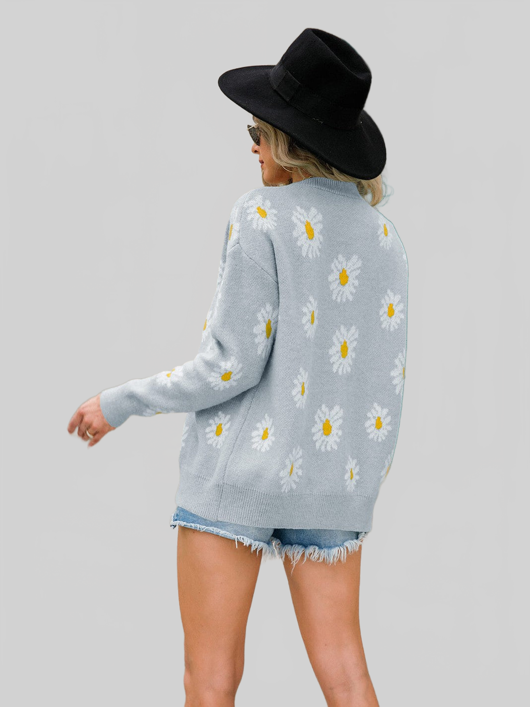 Angel Wings Daisy Pattern Button Front Cardigan nicholesgifts