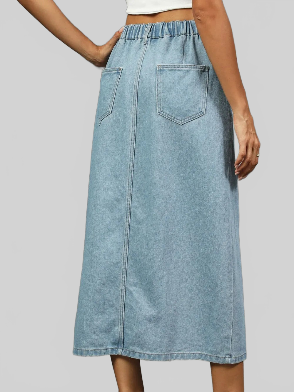 Slit Button Detail Denim Midi Skirt nicholesgifts