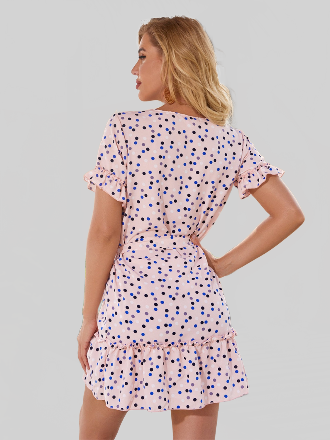 Women Tied Frill Short Sleeve Mini Dress NicholesGifts