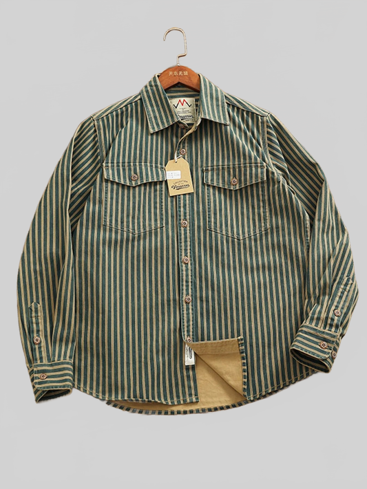 Men's Plus Size Striped Button Up Long Sleeve Shirt nicholesgifts