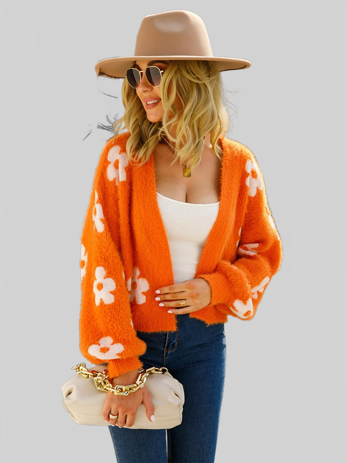Angel Wings Floral Open Front Fuzzy Cardigan nicholesgifts