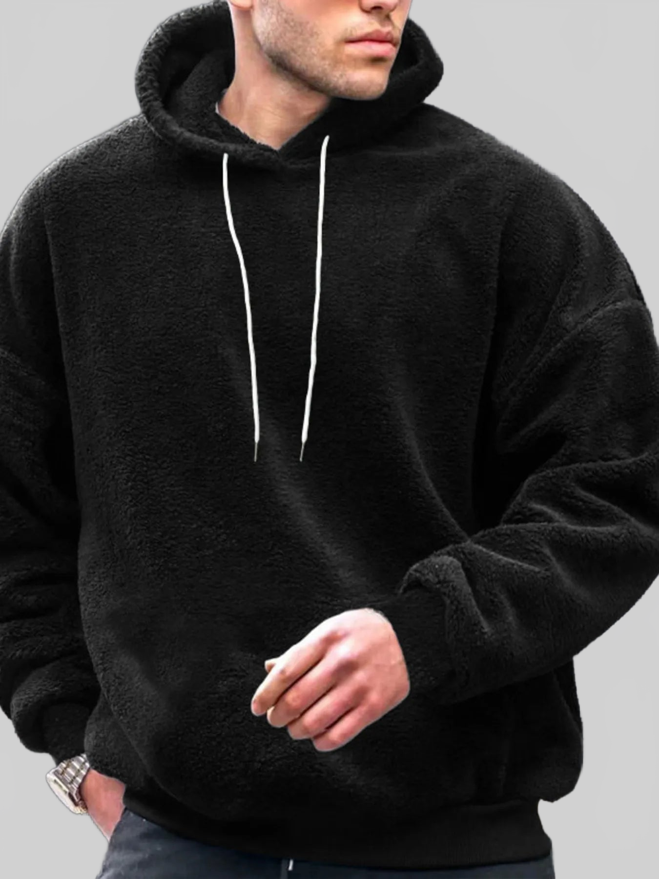 Men's Drawstring Long Sleeve Fleece Hoodie nicholesgifts