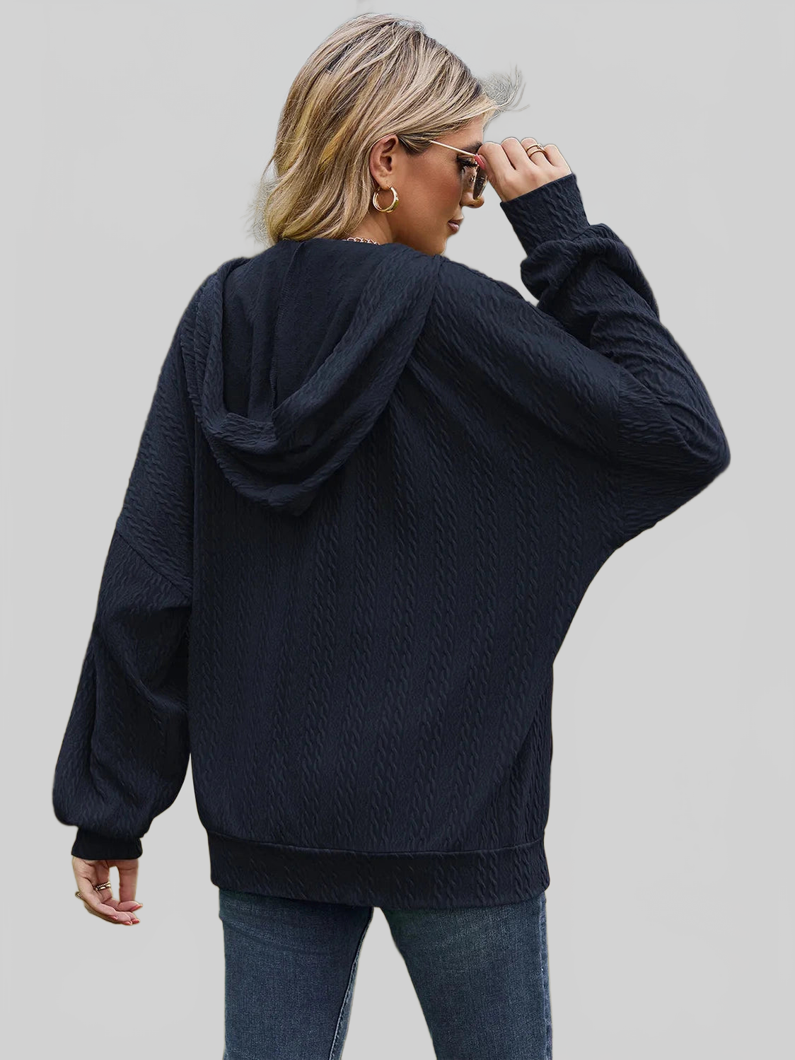 Drawstring Zip Up Dropped Shoulder Hoodie nicholesgifts
