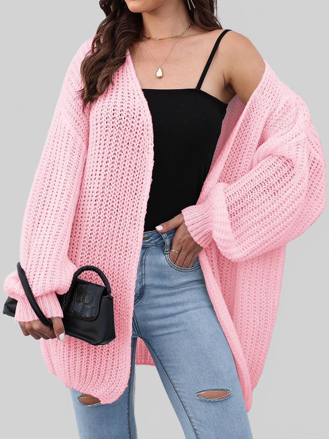 Women Open Front Dropped Shoulder Longline Cardigan nicholesgifts