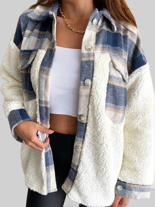 Fuzzy Button Up Long Sleeve Jacket nicholesgifts