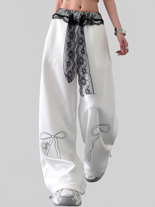 Women Wide Leg Pants with Lace Belt Detail nicholesgifts