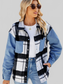 Pocketed Plaid Snap Down Denim Jacket nicholesgifts