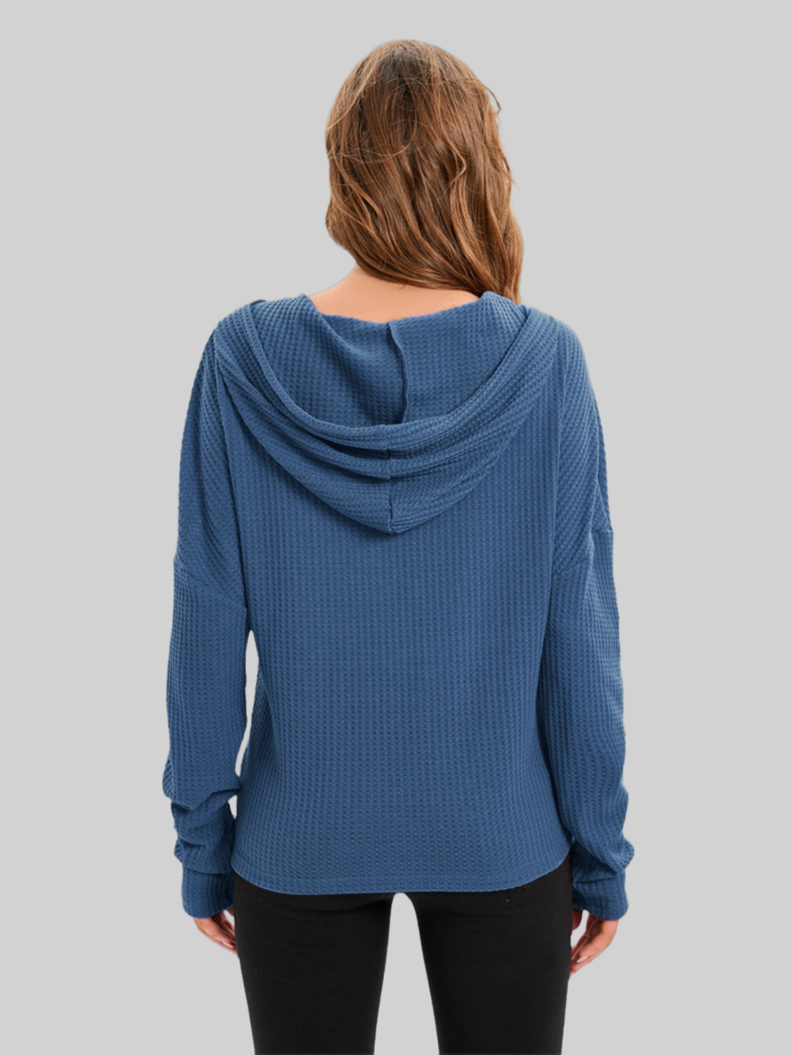 Waffle-Knit Drawstring Drop Shoulder Hoodie NicholesGifts