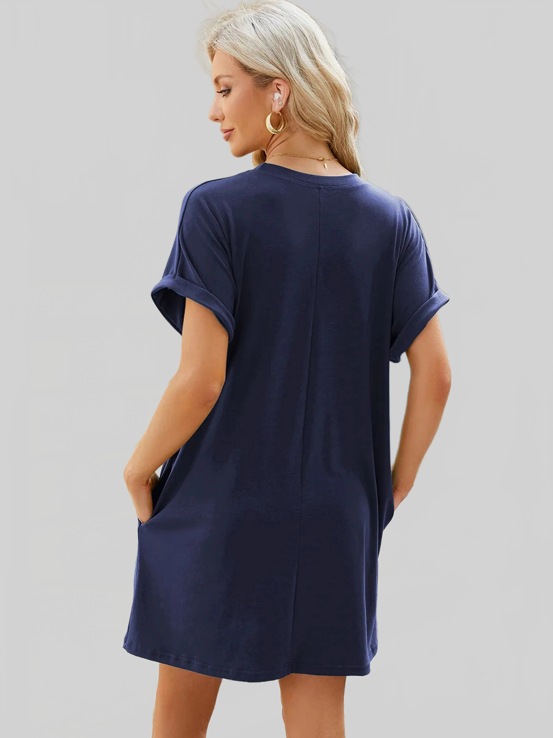 Round Neck Rolled Short Sleeve Tee Dress nicholesgifts
