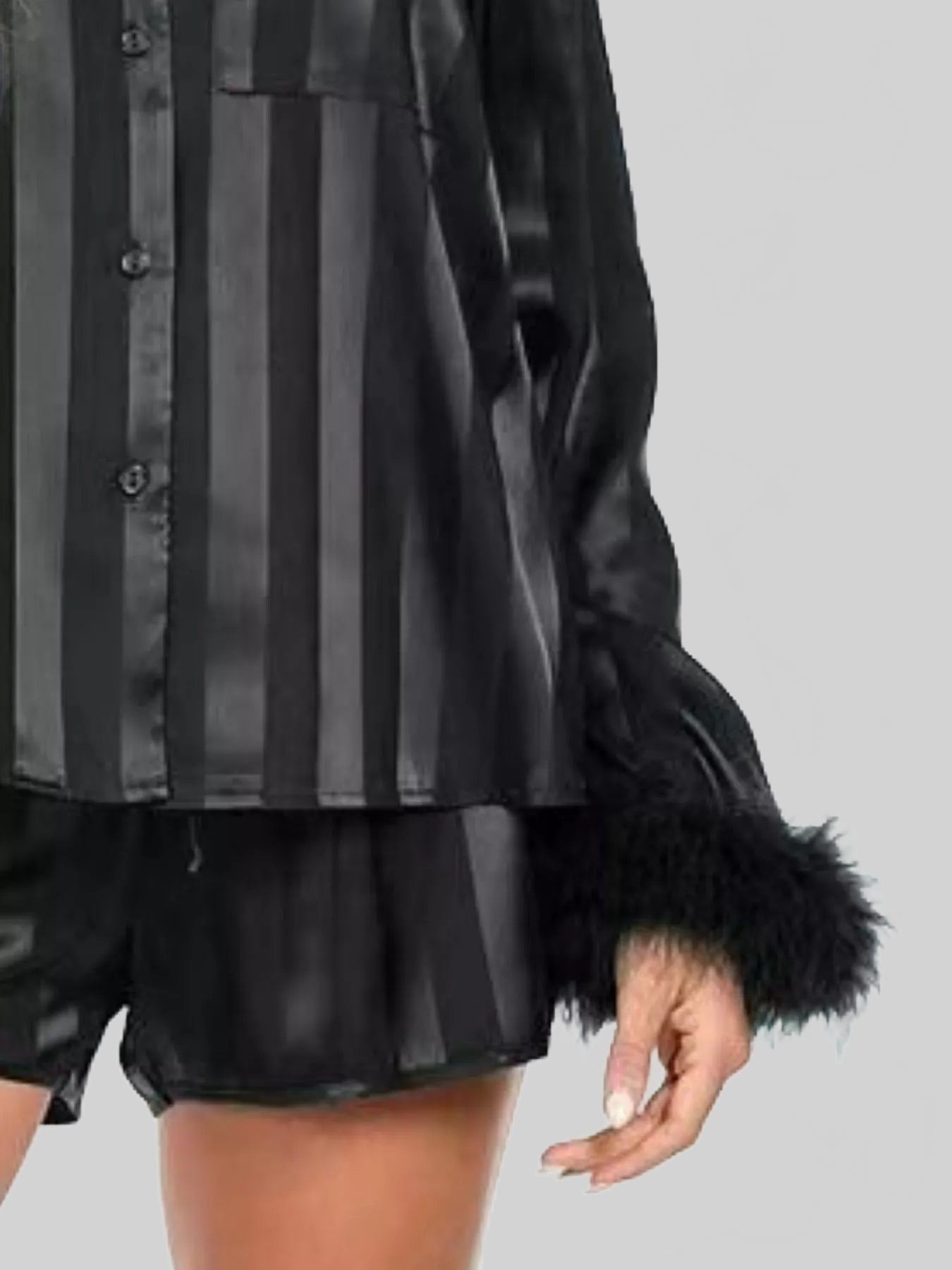 Striped Feather Trim Shirt and Shorts Lounge Set nicholesgifts