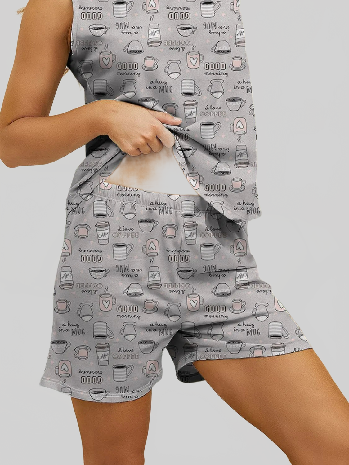 Printed Round Neck Top and Shorts Lounge Set nicholesgifts