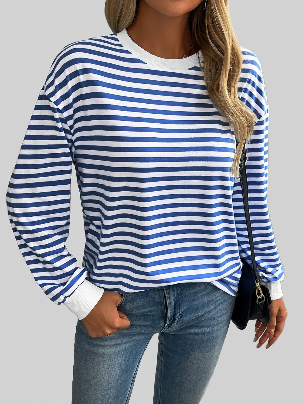 Women Ivy Lane Striped Round Neck Long Sleeve Sweatshirt nicholesgifts