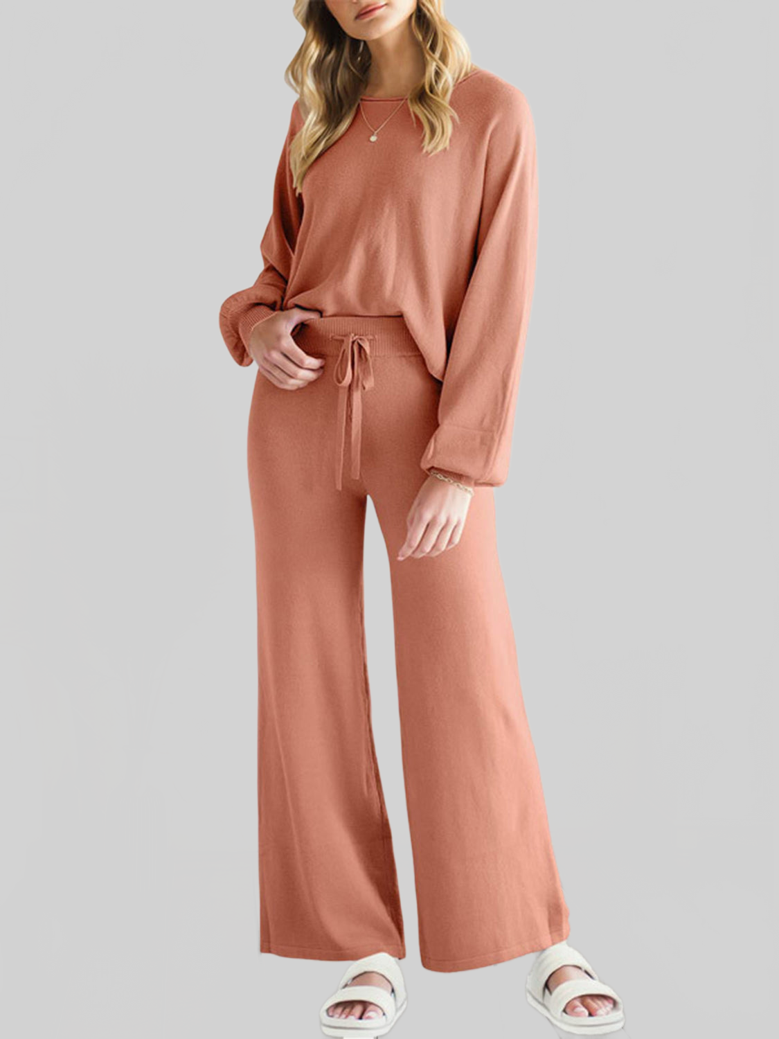Long Sleeve Lounge Top and Drawstring Pants Set nicholesgifts