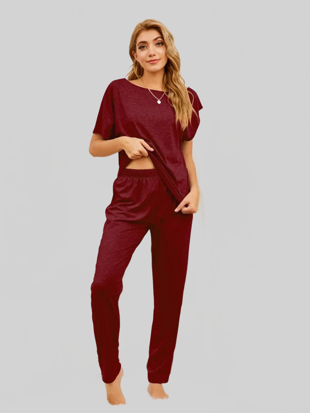 Boat Neck Top and Pants Lounge Set nicholesgifts