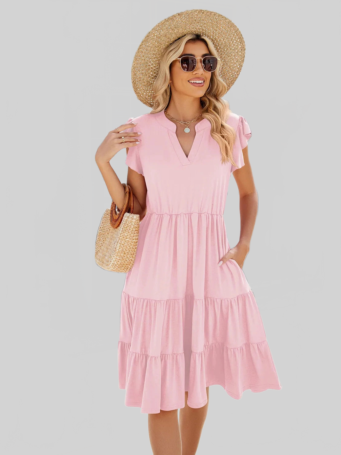 Ruched Notched Cap Sleeve Dress nicholesgifts