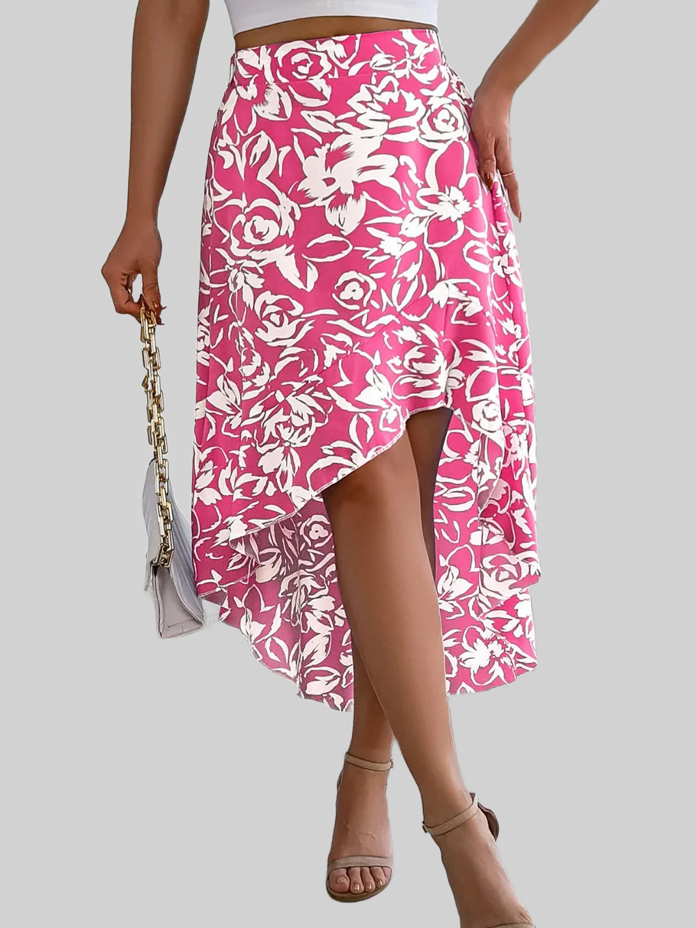 High-Low Printed High Waist Skirt nicholesgifts