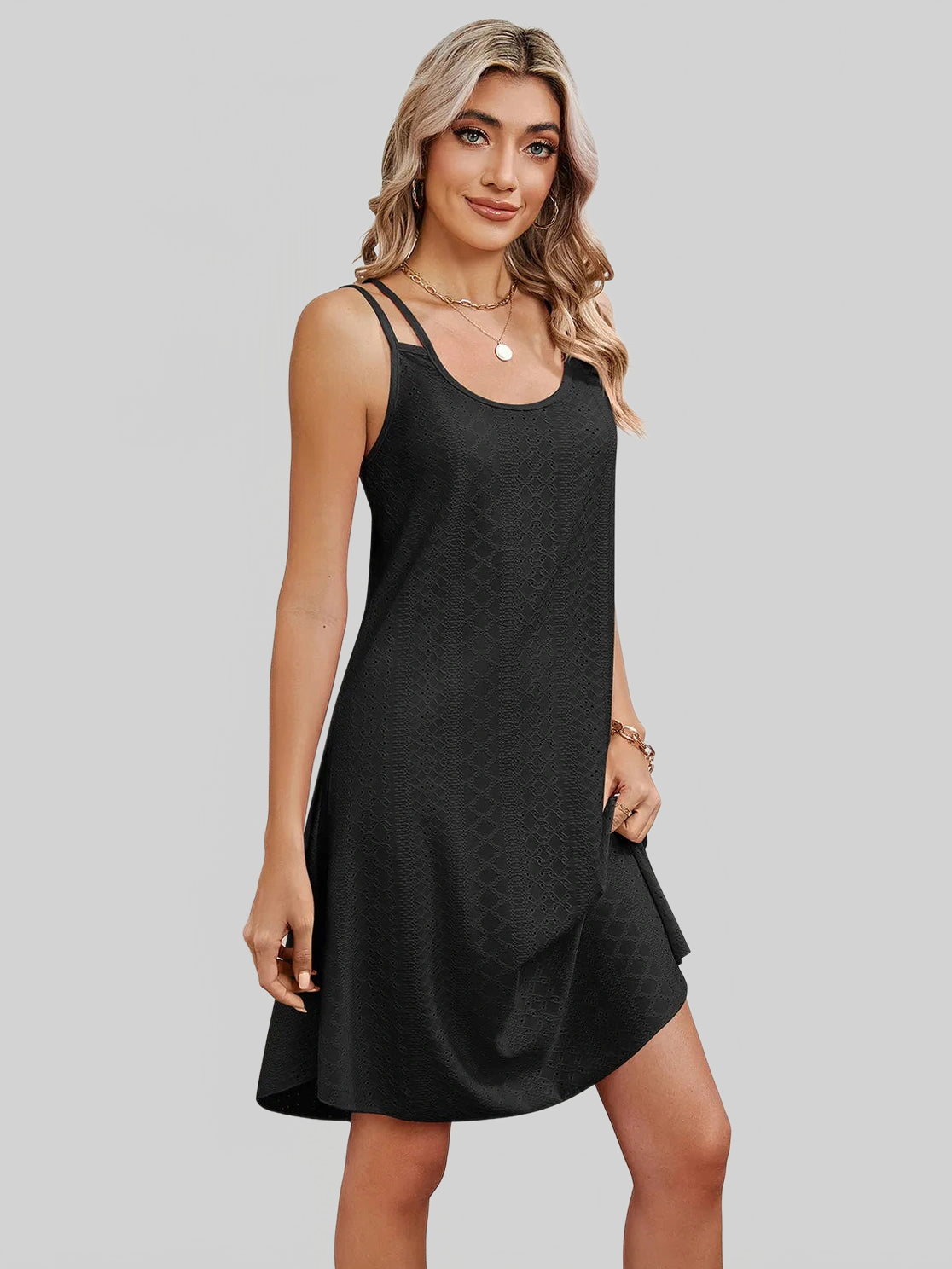 Eyelet Scoop Neck Double Strap Dress nicholesgifts