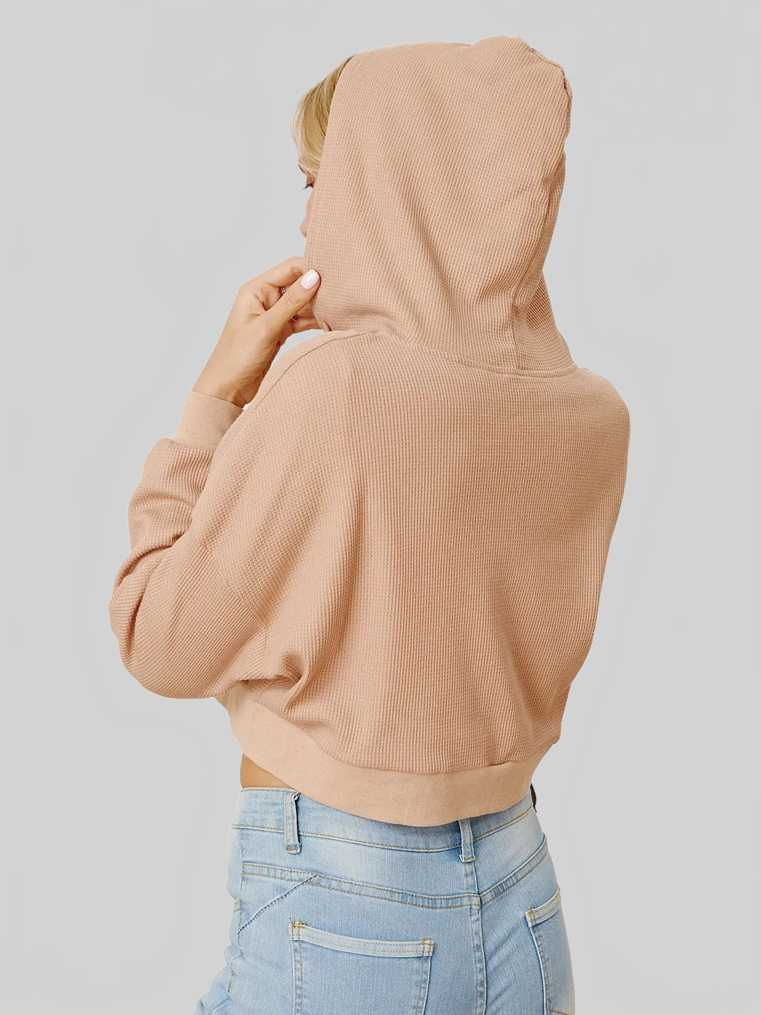 Waffle-Knit Drawstring Zip Up Hoodie NicholesGifts