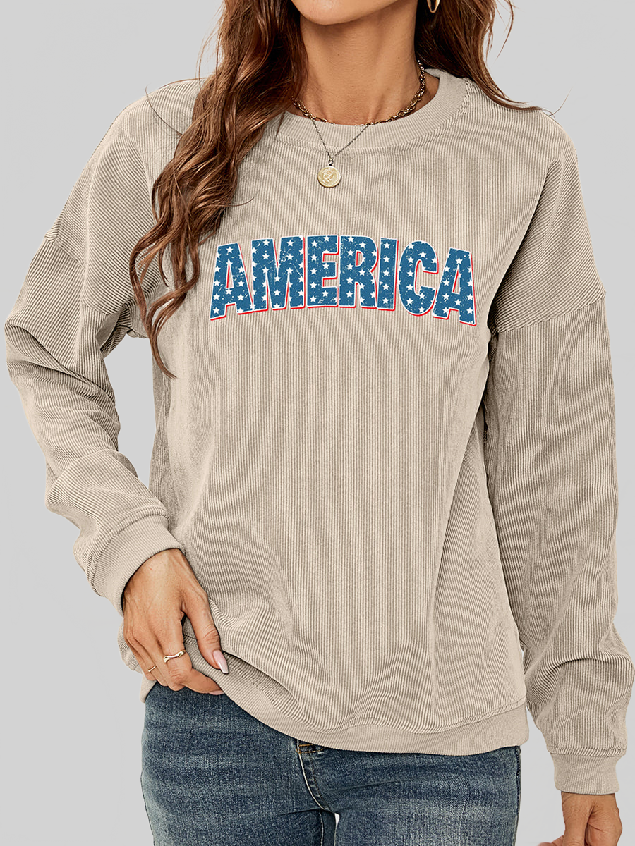 Women American Graphic Dropped Shoulder Sweatshirt nicholesgifts