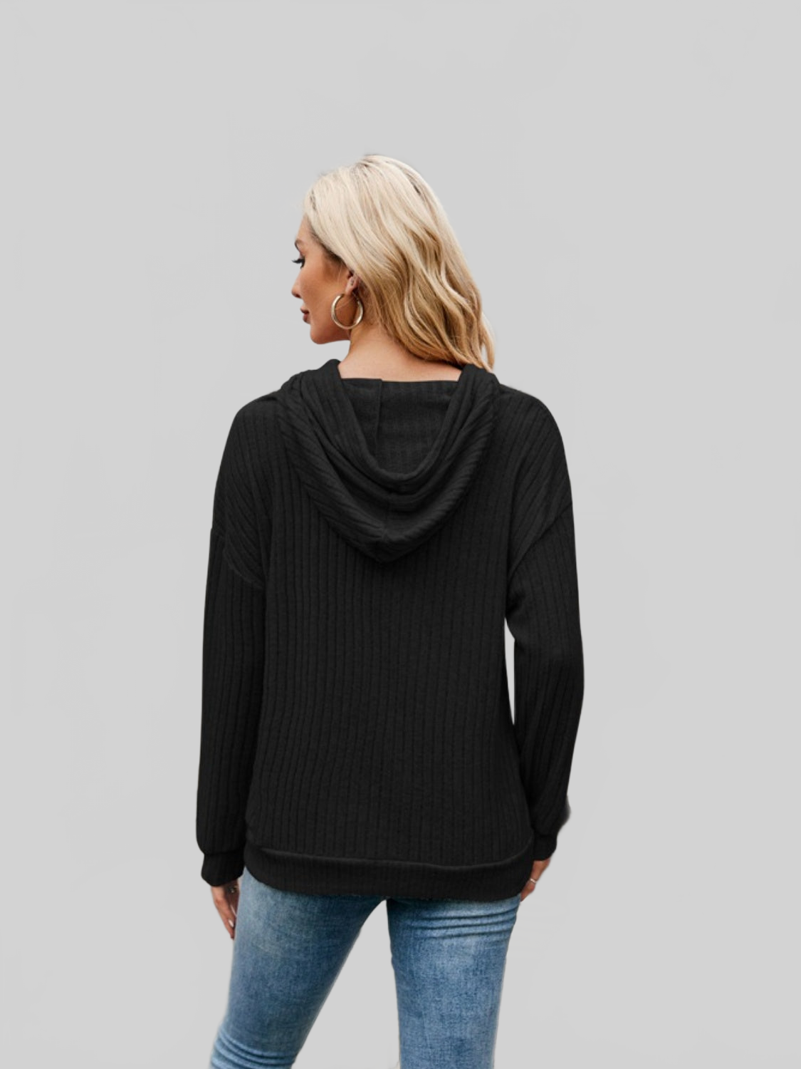 NicholesGifts Women Ribbed Drawstring Long Sleeve Hoodie nicholesgifts