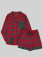 Plaid Contrast Patched Christmas Holiday Long Sleeve Shirt and Short 2pcs Pajama Set nicholesgifts