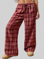 Women Plaid Drawstring Wide Leg Pants nicholesgifts
