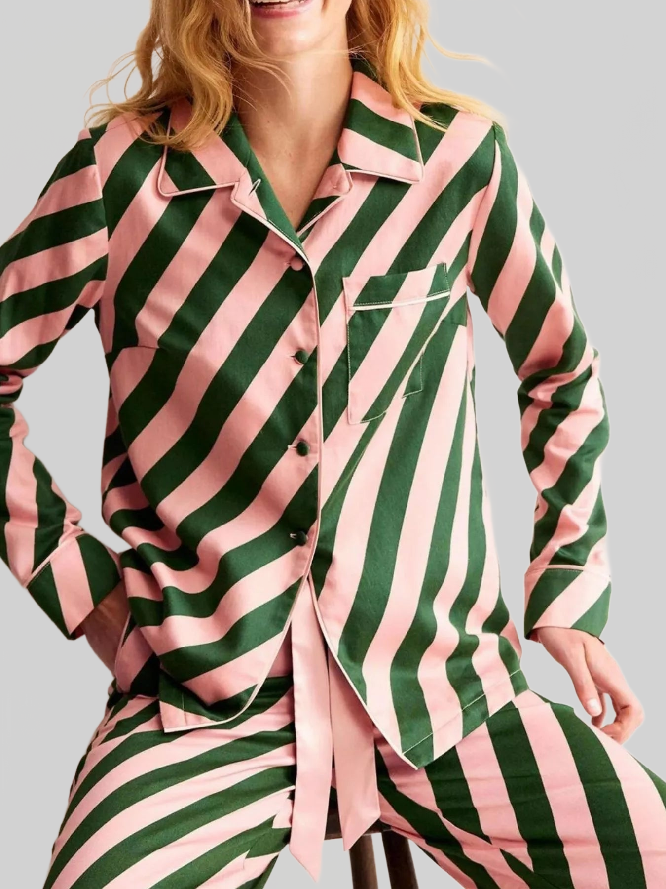 Striped Long Sleeve Shirt and Pants Lounge Set nicholesgifts