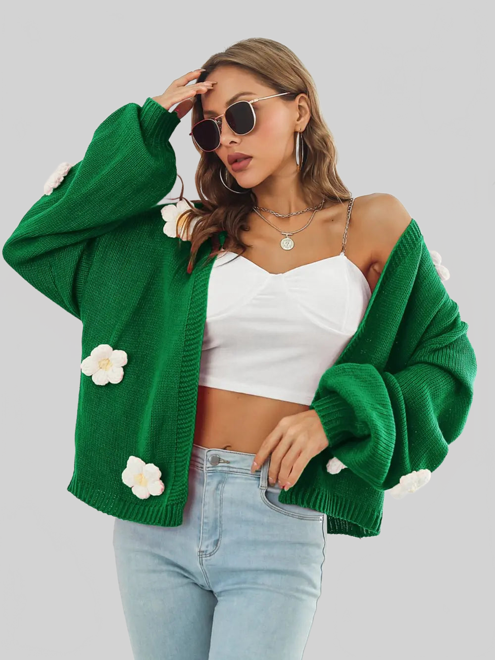 Floral Open Front Long Sleeve Cardigan nicholesgifts
