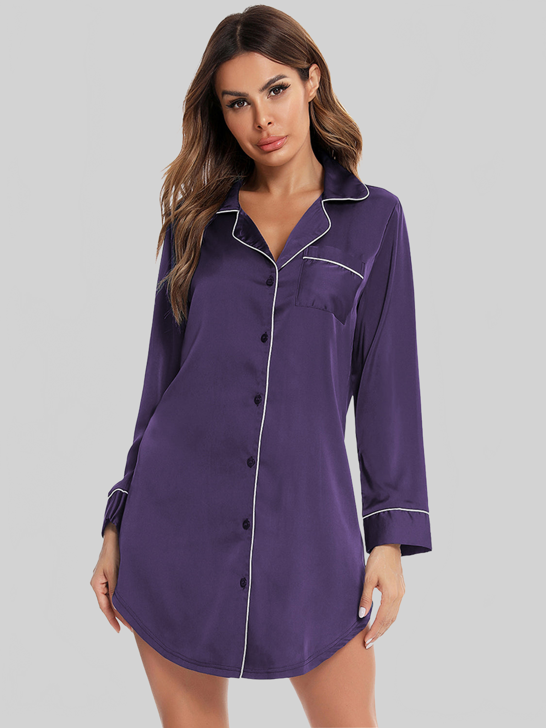 Button Up Lapel Collar Night Dress with Pocket nicholesgifts