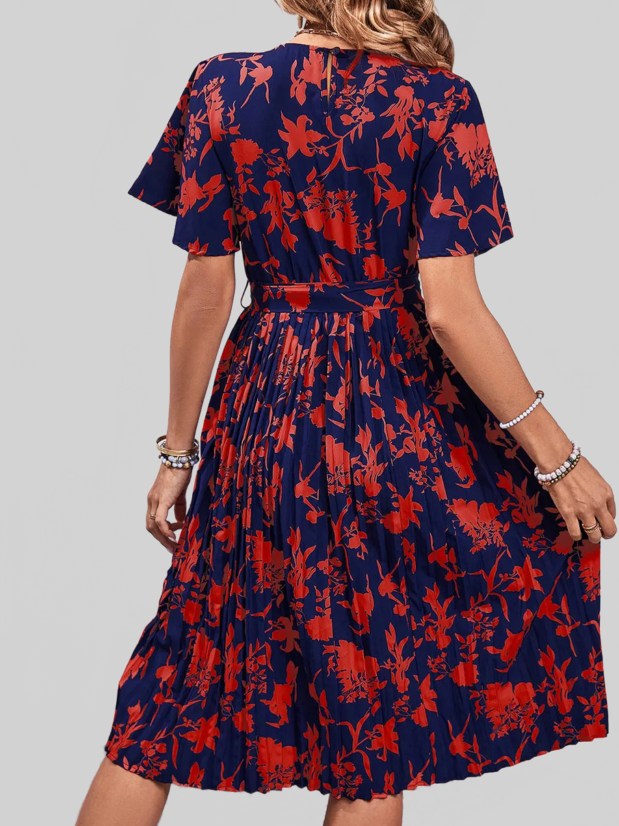 Perfee Printed Round Neck Short Sleeve Dress nicholesgifts