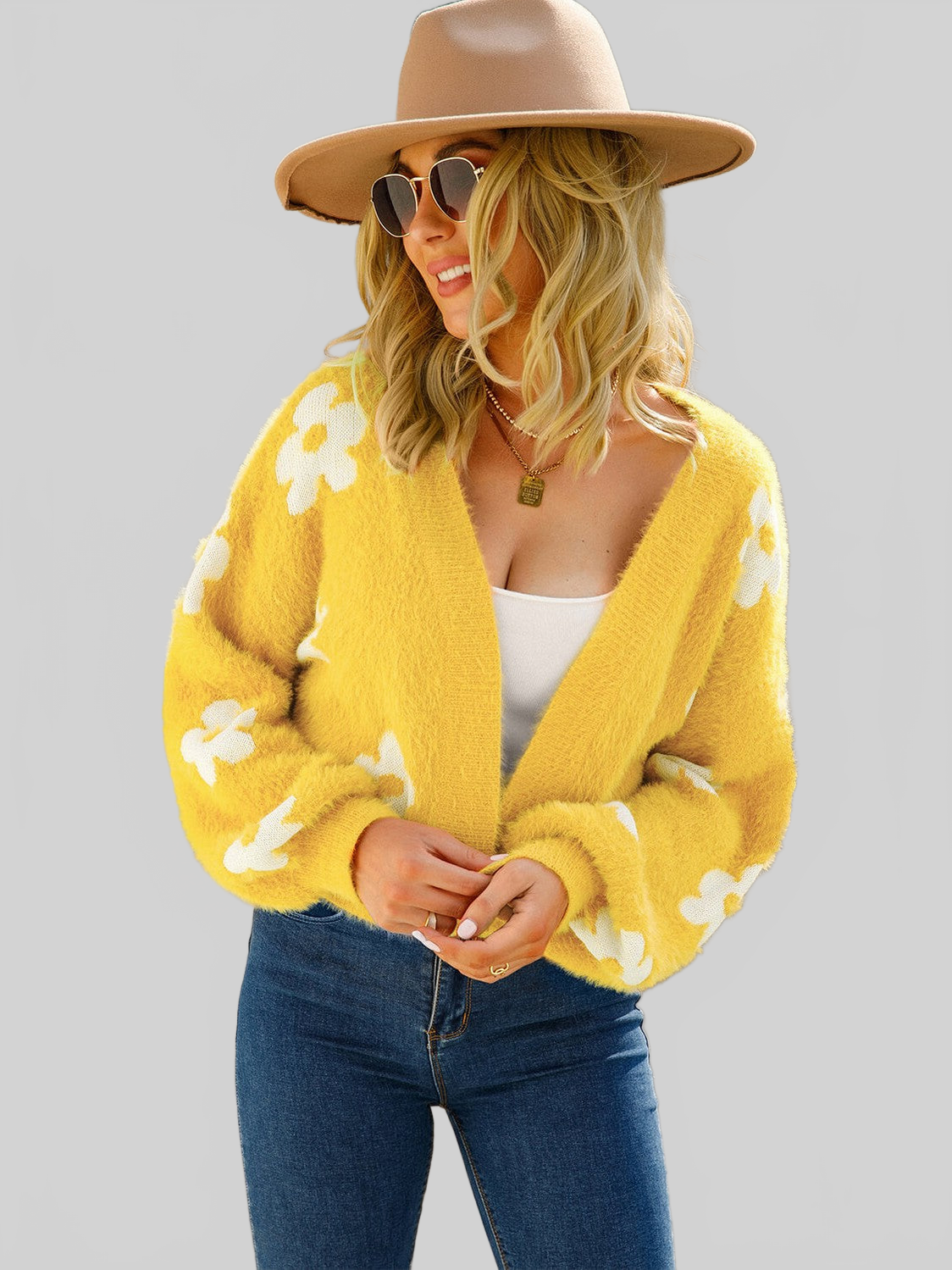 Angel Wings Floral Open Front Fuzzy Cardigan nicholesgifts