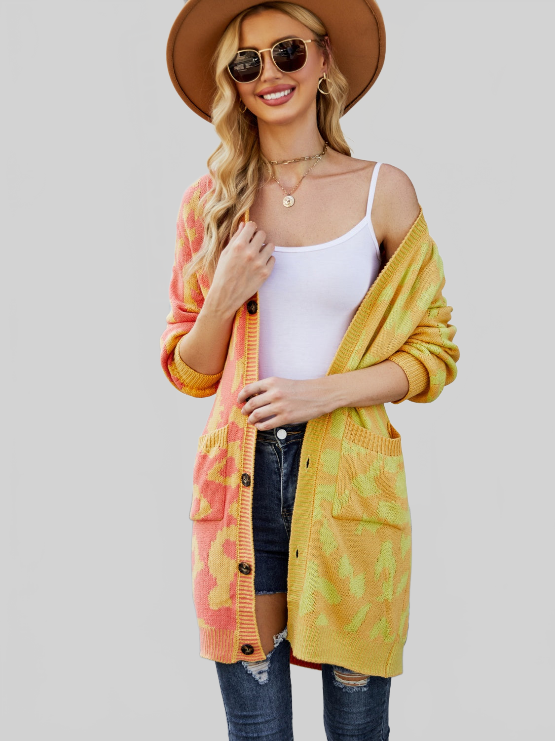 Women Angel Wings Leopard Button Down Longline Cardigan nicholesgifts