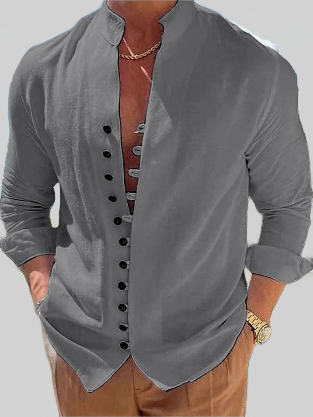 Men's Full Size Button Front Long Sleeve Shirt Plus Size nicholesgifts