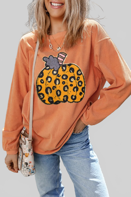 Pumpkin Round Neck Long Sleeve Sweatshirt nicholesgifts