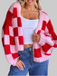 Checkered Open Front Long Sleeve Cardigan nicholesgifts