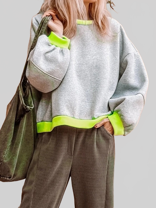Women Contrast Trim Oversized Sweatshirt nicholesgifts