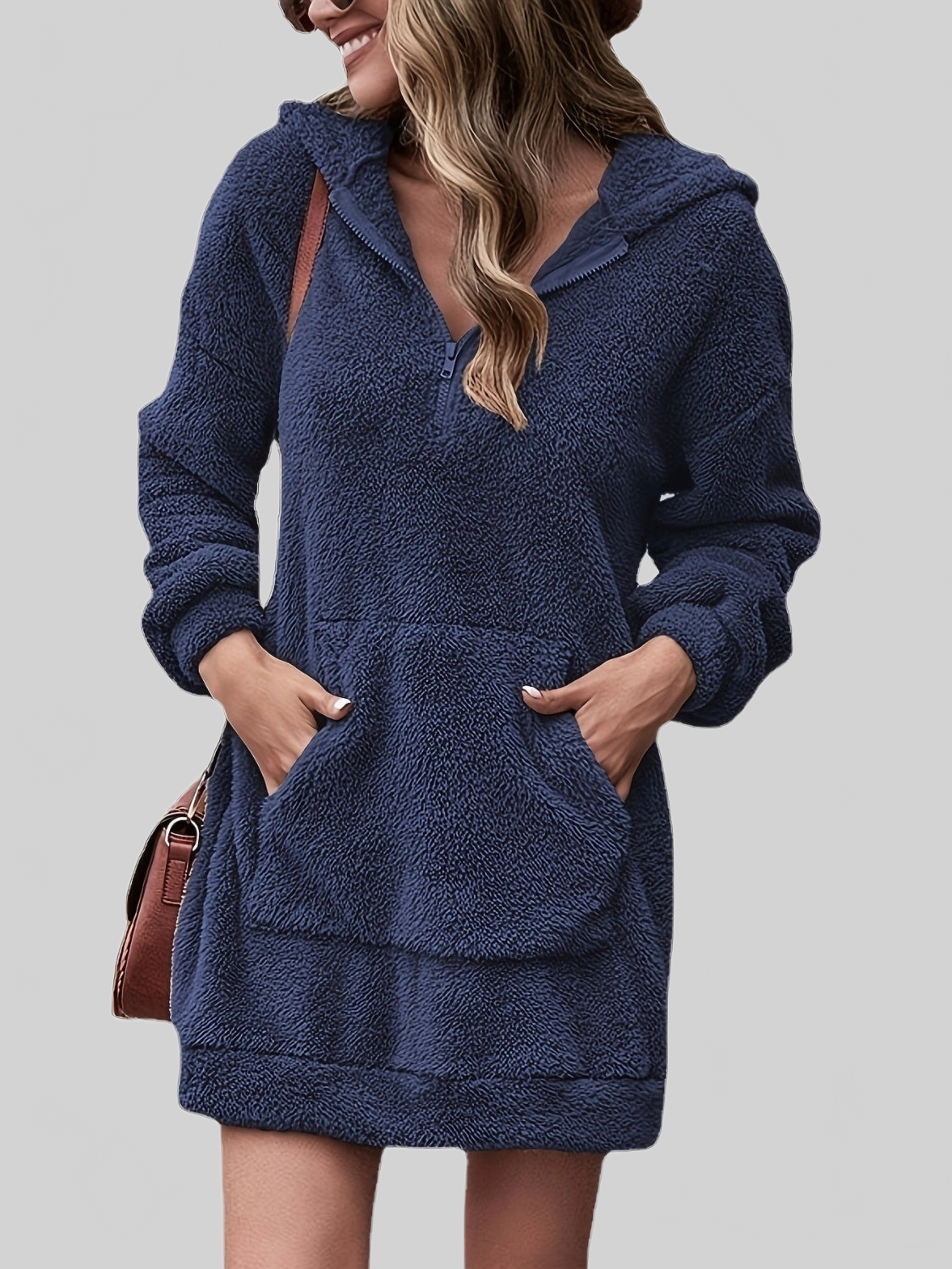 NicholesGifts Women Half Zip Dropped Shoulder Oversized Hoodie NicholesGifts