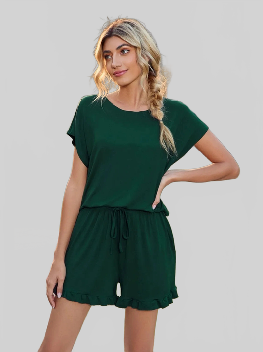 Round Neck Short Sleeve T-Shirt and Drawstring Shorts Lounge Set nicholesgifts
