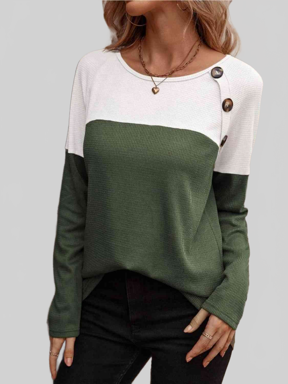Women Contrast Round Neck Long Sleeve T-Shirt NicholesGifts